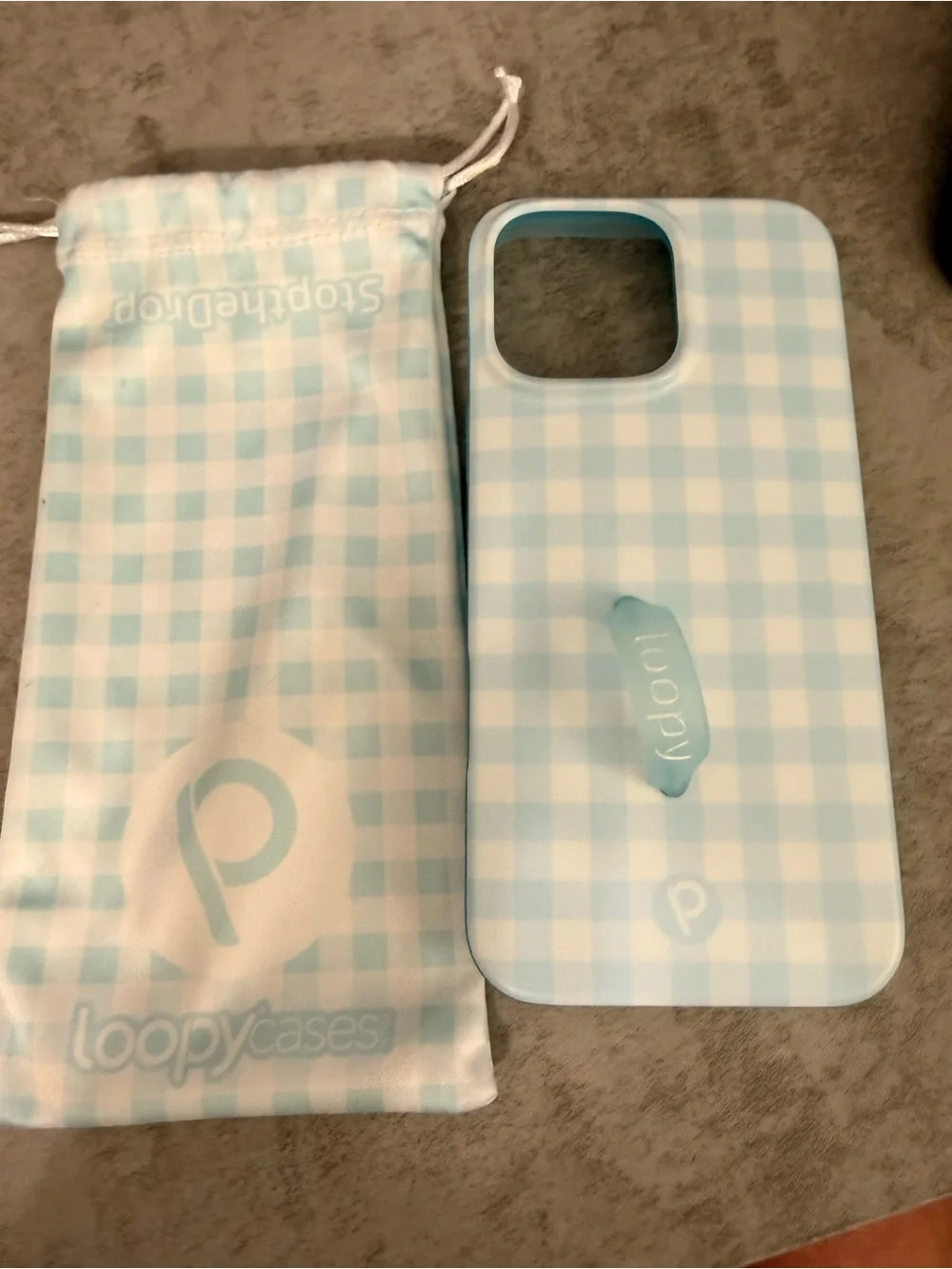 iPhone 16 pro max NEW Loopy Case Light Blue Gingham iPhone Case